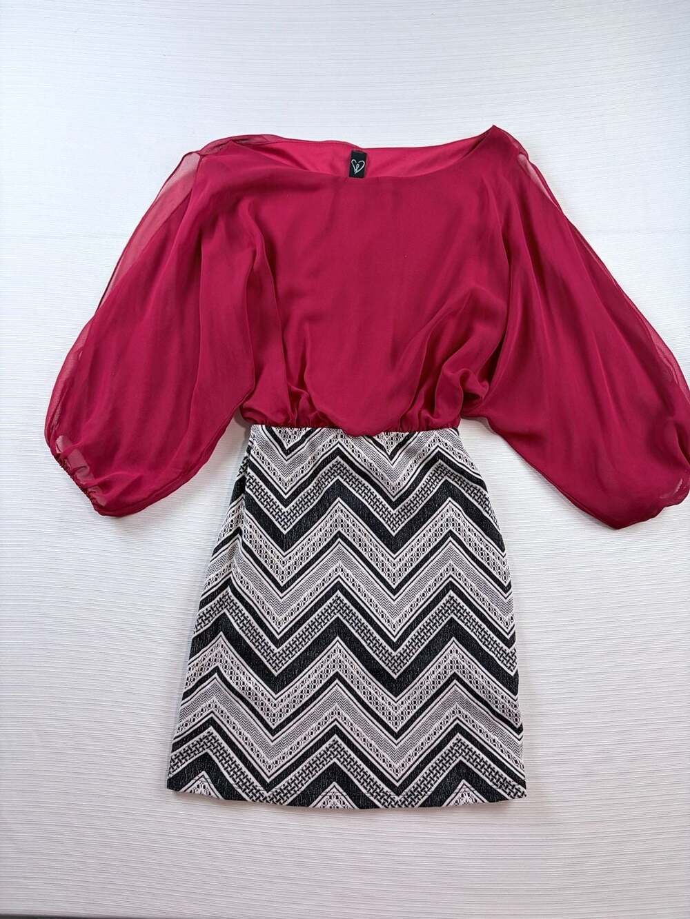 Windsor Long Sleeve Chiffon Bodice Chevron Skirt Dress
